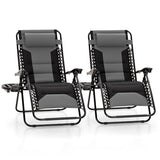 MFSTUDIO Padded Zero Gravity Chair Set of 2, Folding Patio Lounge Recliner with Adjustable Pillows & Cup Holder for Poolside Backyard, Support 400lbs(Grey)