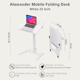 alawooder 25 Inch Mobile Folding Desk - No Assembly Pneumatic Sit-Stand Desk, 29-42" Height Adjustable Rolling Laptop Desk with Hidden Wheels, 0-90° Tilt Top for Home Office, Craft & Study alawooder