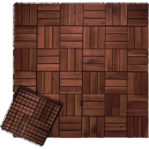 Outdooresta Interlocking Deck Tiles - Outdoor All Weather 10 Sq Ft - 12x12" Acacia Wood Patio Planks Indoor Floor - Sauna Hot Tub - Balcony Decorations for Apartment - Deck Tile Outdoor Water - WoodArtSupply