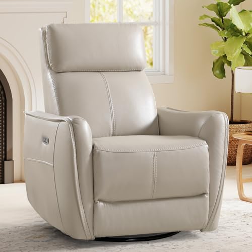 HAOMARKETS Electric Swivel Rocker Recliner Chair, Power Faux Leather Glider Rocking Recliners for Adults,360° Swivel Nursery Reclining Sofa with USB Charging Port, Beige