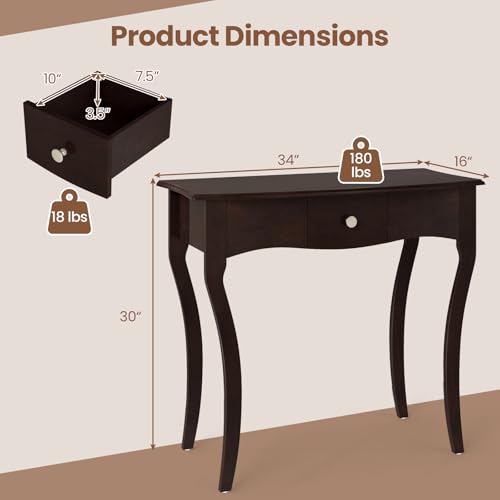 Giantex Wooden Console Table, Chic Accent Entryway Table with Storage Drawers, Solid Rubber Wood Legs and Metal Guide Rails, Vintage Sofa Tables for Living Room, Foyer, Bedroom and Entrance Giantex