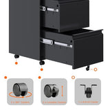 Aobabo Metal 2 Drawer Mobile File Cabinet with Lock, Under Desk Office Steel Filing Cabinet, 25.6''H Legal/Letter Size Files Storage Cabinet,Black,Fully Assembled Aobabo