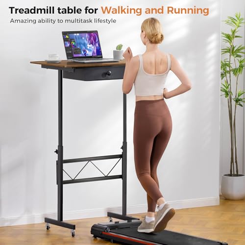COMHOMA Small Standing Desk Adjustable Height Small Computer Desk Mobile Portable Rolling Laptop Table with Wheels 32" Computer Workstation Sit Stand Desks Portable Standing Table Treadmill desks COMHOMA