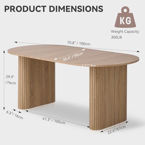 Lecafur HL 70.8" Oval Dining Table for 4 6 Person, Modern Farmhouse Kitchen Dinner Table for Breakfast Dining Receiption Room (Only Table), Natural Lecafur HL