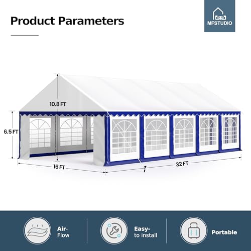 MFSTUDIO 16'x32' Party Tent, Outdoor Heavy Duty Party Tents with Removable Sidewalls, Large Canopy Tent Shelter for Outdoor Events Wedding Birthday, Blue MFSTUDIO