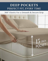 LANE LINEN 100% Egyptian Cotton Bed Sheets - 4PC Full Sheets Set, Long Staple Bedding Sheets, Sateen Weave, Luxury Hotel Sheets, Fits Upto 16" Mattress, Swiss Dot - Taupe LANE LINEN