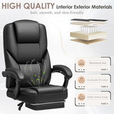 Shahoo Executive Office Chair with Massage, Ergonomic Reclining High Back Leather Seats with Footrest and Lumbar Support, Big and Tall, 400Lbs Heavy Duty, Black Shahoo