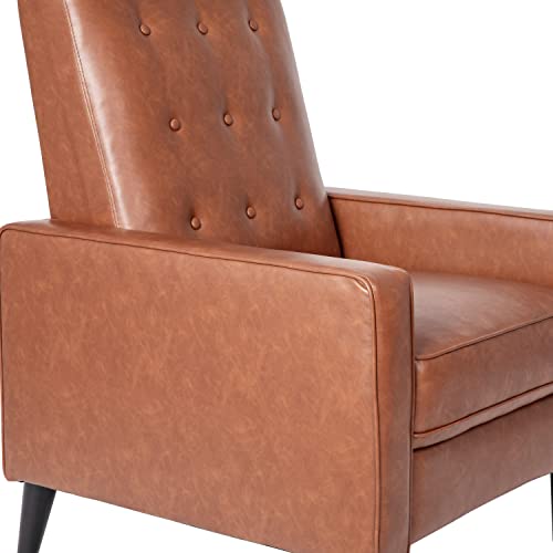 Flash Furniture Erza LeatherSoft Button Tufted Pushback Recliner, Mid-Century Modern Recliner Chair for Residential and Commercial Use, Cognac Brown Flash Furniture