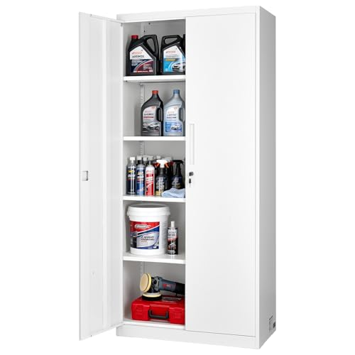 VEVOR Metal Storage Cabinet, Lockable Steel Garage Cabinet with Adjustable Shelves, 2 Magnetic Doors, 2 Keys, 5-Tiers Tool Storage Locker for Home, Office, School, Warehouse, Basement, Laundry, White VEVOR