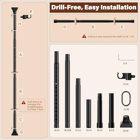 Abiglifty Room Divider Curtain Rod No Drilling, Adjustable 4-10ft(H) 28-114inch(W) Wall Divider for Room Separation, Heavy Duty Floor to Ceiling Tension Curtain Stand, Black Abiglifty