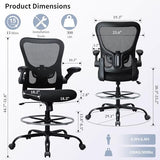 Drafting Chair, Ergonomic Tall Office Chair for Standing Desk, Counter Height Desk Chair with Adjustable Padded Armrests and Footrest Ring Standing Desk Chair Adjustable Height with Lumbar Support TOPBSHODC