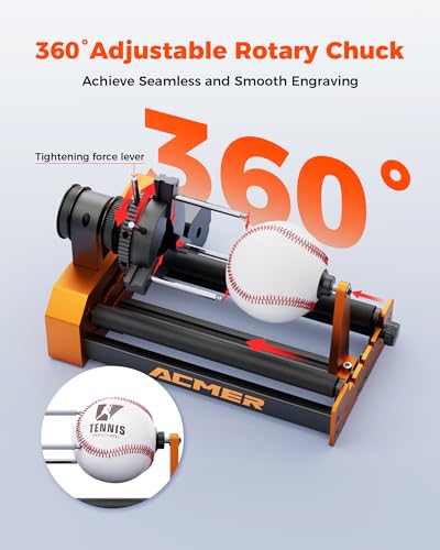 ACMER M4 Laser Rotary Roller, 360° Y-Axis Rotary Attachment for Laser Engraver, 3–150mm Adjustable Engraving Space, for Cylindrical Objects, Rings, Compatible with Most Laser Engravers ACMER