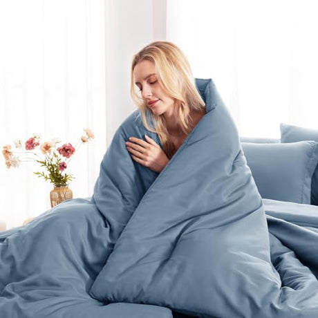 CozyLux Full Comforter Set Grayish Blue, 7 Pieces Bed in a Bag Bedding Comforter Set with Sheets, All Season Boho 7PC Bed Sets with Comforter, Fitted Sheets, Flat Sheets, Pillow Shams and Pillowcases CozyLux
