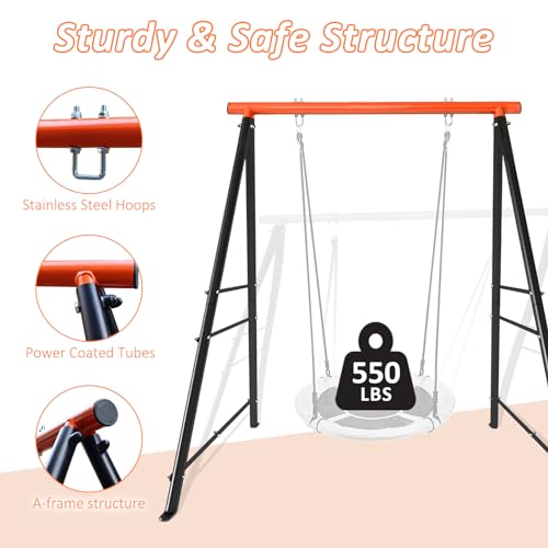 Swing Stand Frame, 550lbs Weight Capacity Swing Stand, Heavy Duty A-Frame Swing, Single Swing Frame for Yoga Hammock Saucer Baby Porch Swing(Swing NOT Included),Orange - WoodArtSupply