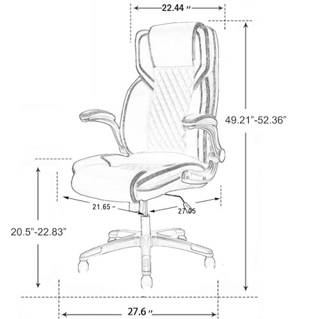 REFICCER Brown Leather Office Chair with Flip up Arms, High Back Ergonomic Executive Office Chairs with Wheels, 90-120° Rocking Office Desk Chair with Lumbar Support, Swivel Task Chairs REFICCER