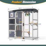 COZIWOW Insulated Outdoor Cat Catio, Large Wood Cat Enclosure with Weatherproof Roof, 2 Resting Rooms, 2 Platforms, 4-Tier Cat Playpen (Grey-Insulated) COZIWOW