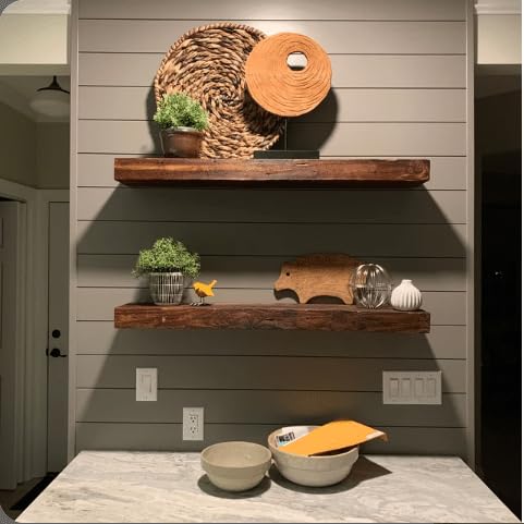 Modern Timber Craft Reclaimed Wood Wall Shelf | Solid Rustic American Barnwood with Floating Shelf Brackets | 2.75" Thickness | 30" L x 8" D, Oiled