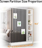 Wall Room Divider with Storage Shelves, Modern Freestanding Room Divider Screen, Open Room Wood Partition for Home & Office Decor (White + Black, 55" L x 9.5" W x 79.5" H) URMUYJJ
