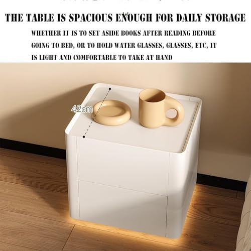 Bedside Table with Bottom Sensor Light, Smart Lighted Nightstand with Drawers for Bedroom Furniture(Grey) WoodArtSupply