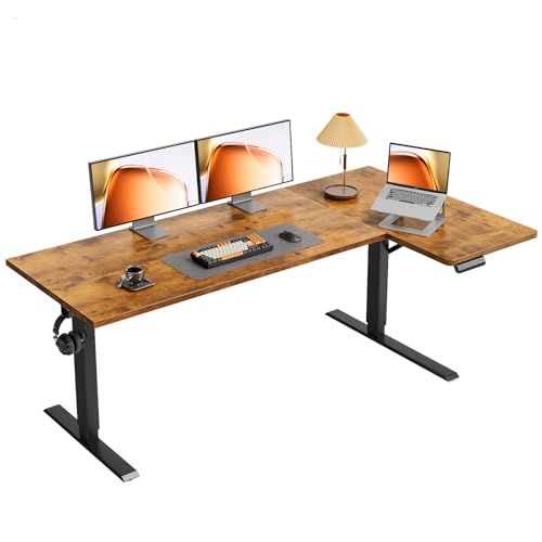 OffiGo Electric L Shaped Standing Desk, 63 Inches Height Adjustable Table, Reversiable Corner Stand Up Desk, Lifting Computer Table for Home Office, Computer Workstation, Rustic Brown OffiGo