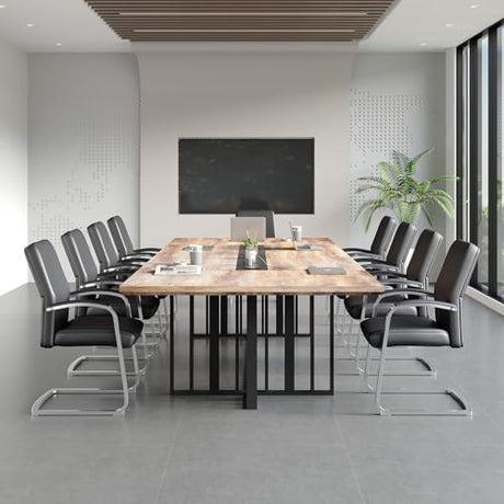 9.2ft Large Conference Table - 2" Thick Top & Metal Grid Base | Easy Assembly | Cable Management | Commercial Office Desk, Modern Executive Meeting Table for Office (10-20 People) SAINTCY