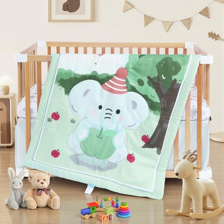 Haleeone 3 Piece Baby Crib Bedding Set – Includes Soft Crib Fitted Sheet, Comforter and Skirt, Crib Nursery Bed Set Decor for Baby Boy and Girl - Elephant Haleeone