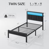 OLEVS Twin Bed Frame with LED Lights & USB Outlets, Platform Twin Bed with Storage Headboard, No Box Spring Needed, Easy Assembly OLEVS