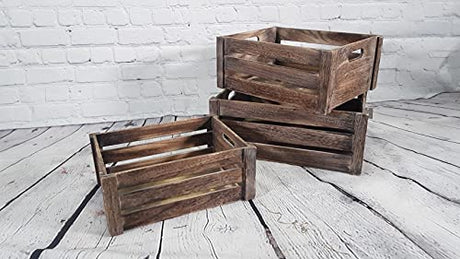 Admired By Nature Wooden Crates Storage Container, Rustic Light Brown Set of 3, Farmhouse Style Decorative Baskets for Home Decor, Rustic Decor, Nesting Stackable Organizers, Distressed Wood Crates Admired By Nature
