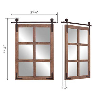 Patton Wall Decor 33x26 Sliding Barn Door Wood Window Wall Mirror, Brown - WoodArtSupply