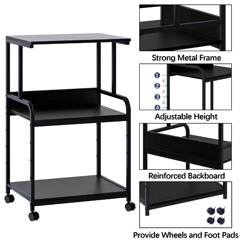 Arbuxzuy Printer Stand with Storage Shelf,3 Tier Printer Cart with Wheels,Mobile Printer Table for Home Office,Stands for Printer Heat Press Scanner Fax,Industrial Style (Black)