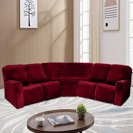 MIFXIN Corner Sofa Cover 1 Piece Velvet Stretch Corner Couch Cover for Sectional Recliner Sofa Slipcover Reclining L Shape Sofa Couch Additional Seat (Red) MIFXIN