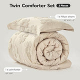 Joiedomi Tufted Twin Comforter Set, 2 Pieces Beige Boho Twin Bedding Set with 1 Boho Flower Comforter and 1 Pillow Sham, Bed in a Bag for All Seasons Joiedomi