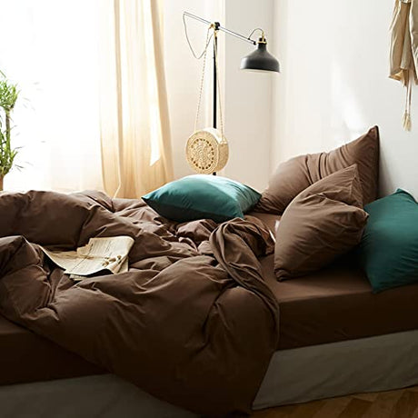 CoutureBridal Brown Duvet Cover Full Size Solid Mocha Coffee Color Bedding Duvet Cover 3 Pieces Minimalist Soft Microfiber Comforter Cover with Zipper Ties Gift for Men Women CoutureBridal