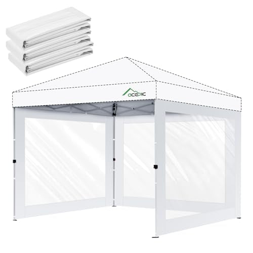 Acepic Clear Canopy Sidewalls for 10x10 Pop Up Tent, Transparent Window Curtain Cloth, 8 Mil PVC Enclosure Fabric with Zipper, 3Pack Sidewalls Only, (White) Acepic