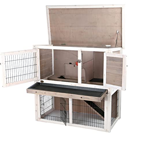 TRIXIE Pet Products Rabbit Hutch with Sloped Roof (M), Gray/White - WoodArtSupply