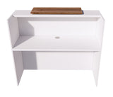 UGOS ICN 53 Inch Contemporary Reception Desk | Multifunctional Modern,Transaction Countertop, Laminate Desktop, Standing Front Table for Office, Home, School, Salon, Spa - White and Teak UGOS