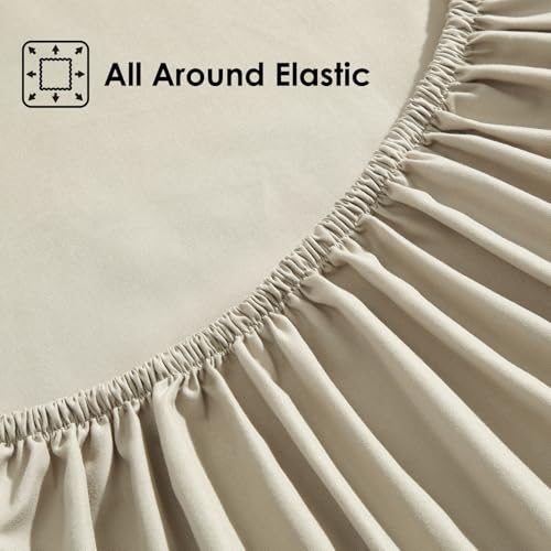 ClevaHome Sheet Set Queen Size, 4-Piece Bedding, Lightweight & Super Soft Easy Care Microfiber– Shrinkage & Fade Resistant Bedding Set with 14'' Deep Pockets (Sandy Beige) Cleva