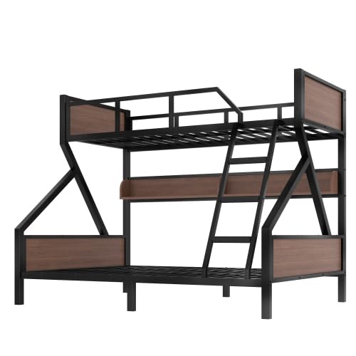 Harper & Bright Designs Twin XL Over Queen Bunk Bed with Storage Shelves and LED Lights, Metal Bunk Bed Frame for Kid Teens, Space-Saving & Noise-Free Design, Black Harper & Bright Designs