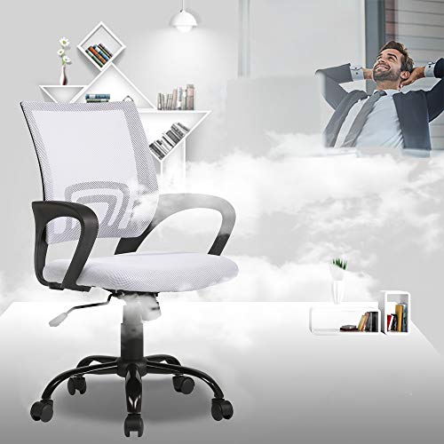 BestOffice Ergonomic Office Chair Mesh Cheap Desk Chair Task Computer Chair Lumbar Support Modern Executive Adjustable Rolling Swivel Chair for Back Pain, White BestOffice