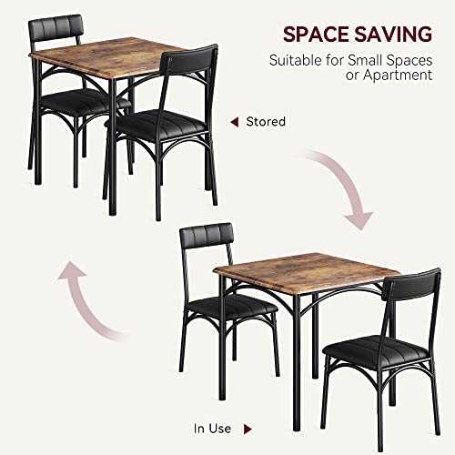 SLEKVERSA 3-Piece Dining Table Set for 2, Kitchen Table Set with 2 Upholstered Chairs, Square Dining Table Set for Apartment, Studio, Small Space, Brown SLEKVERSA
