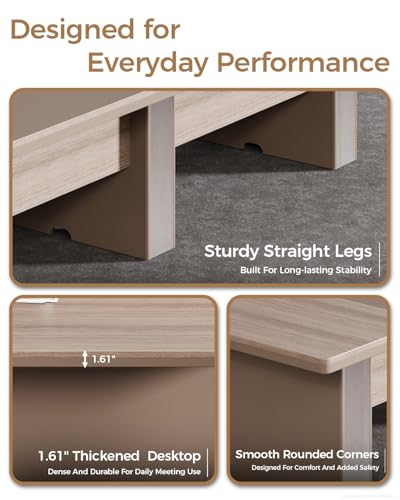 Nuipesn 12FT Rectangular Conference Table (142" x 51"), Extra Wide Boardroom Meeting Table for 12-14 People, Dual Cable Management Grommets, 1.6" Thick Top, Light Oak & Gray Nuipesn