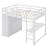 Full Size Loft Bed Frame with Built-in Wardrobe, Desk, Storage Shelves and Drawers, Wood Slat Support Merax