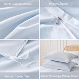 Yibeizi Light Blue 100% Washed Cotton Linen Like Duvet Cover Set Full Size, 3 Pieces, 1 Duvet Cover 80x90 Inches and 2 Pillow Shams, Soft Breathable Comforter Covers Zipper Closure Yibeizi