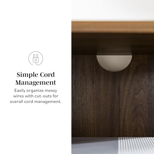 Walker Edison Saxon Mid Century Modern Glass Shelf TV Stand for TVs up to 65 Inches, 60 Inch, Walnut Walker Edison