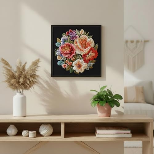 ARTopet Embroidery Kit for Beginners Cross Stitch Kits Needlepoint Set Colorful Flowers Patterns Embroidery Thread Kit for Craft Lover Hand Stitch with Hoop Threads Fabric-Flowers02