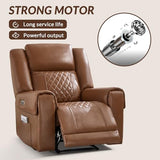 ANJ Premium Genuine Leather Power Recliners for Adults, Dual Motor Electric Recliner Chairs with Power Headrest & Dual Cup Holders, Overstuffed Heavy Duty Reclining Sofa for Living Room Bedroom, Brown