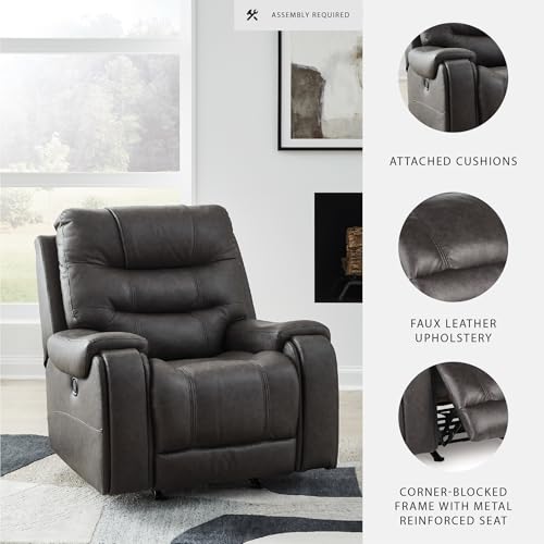 Signature Design by Ashley Trumble Modern Faux Leather Manual Rocker Recliner with Track Arms, Gray Signature Design by Ashley