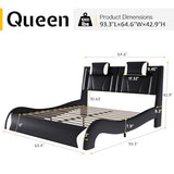 Jocisland LED Queen Bed Frame, Modern Faux Leather Upholstered Platform Bed Frames with Headrest Headboard, Low Profile Bed with Wave-Like Curve Design, No Box Spring Needed, Easy Assembly, Black Jocisland