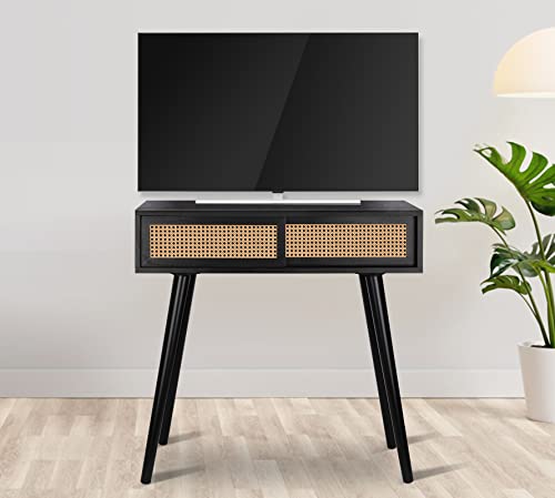 Console Table Small Entryway Table, 31" Console Tables for Entryway, Vanity Desk Rattan Dresser Side Table Black Entry Table Narrow Console Table Modern Hallway Table Boho Sofa Table for Living Room ZYBT