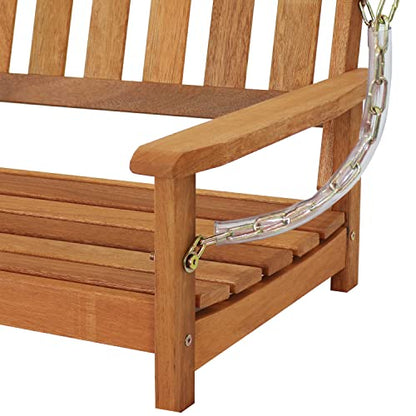 Sunnydaze 47-Inch 2-Person Meranti Wood Porch Swing with Hanging Chains - WoodArtSupply